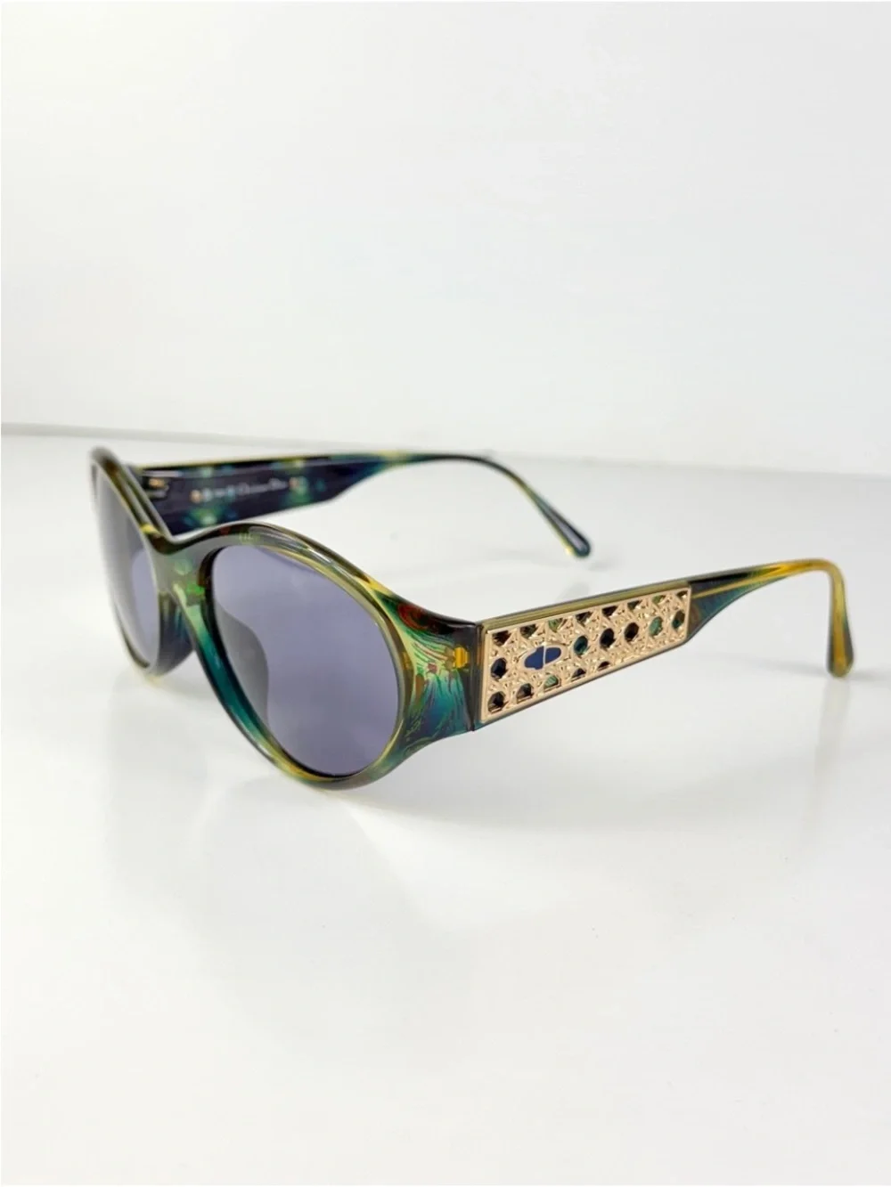 Vintage Dior 2766A 50 Sunglasses Deadstock VFC Box Set Green Gold Cannage